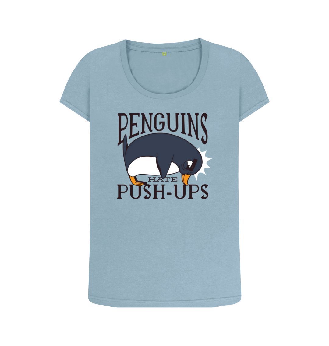 Stone Blue Penguins Hate Push-Ups Women's Scoop Neck T-Shirt