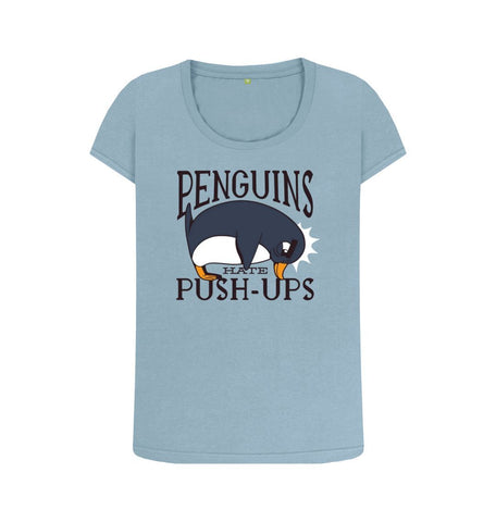 Stone Blue Penguins Hate Push-Ups Women's Scoop Neck T-Shirt