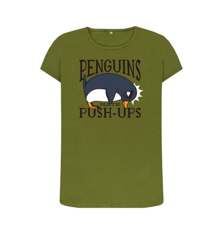 Moss Green Penguins Hate Push-Ups Women's Crew Neck T-Shirt