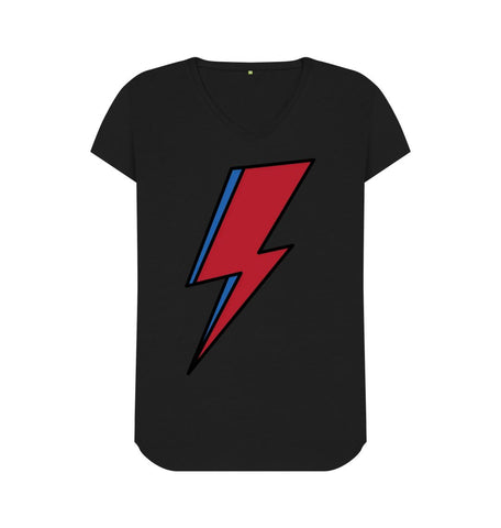 Black Lightning Bolt Women's V-Neck T-Shirt