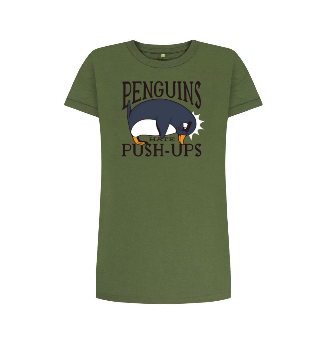 Khaki Penguins Hate Push-Ups Women's T-Shirt Dress