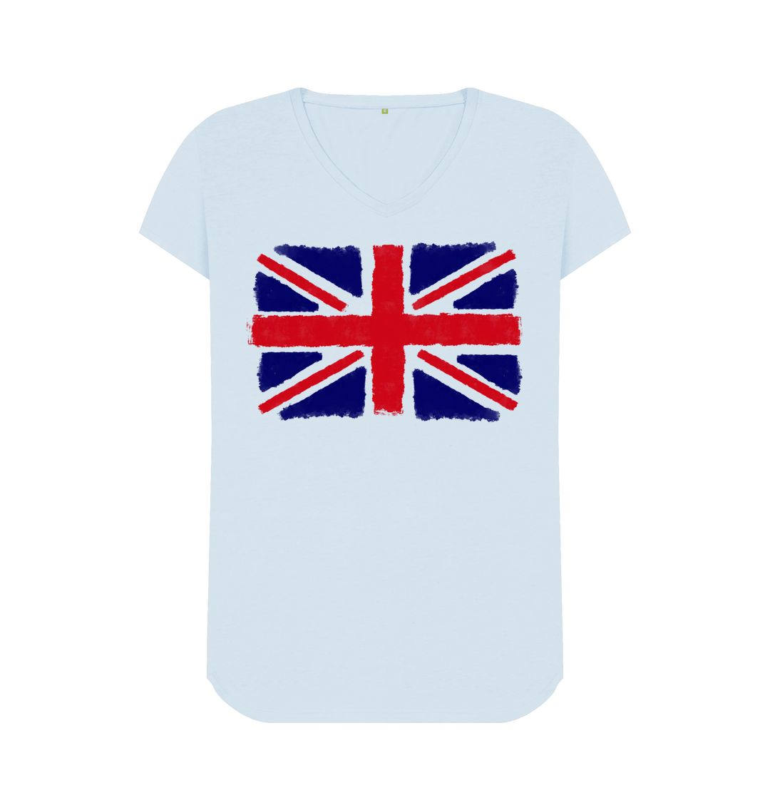 Sky Blue Union Jack Women's V-Neck T-Shirt