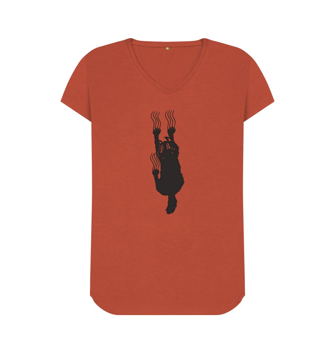 Rust Hang In There Cat Women's V-Neck T-Shirt
