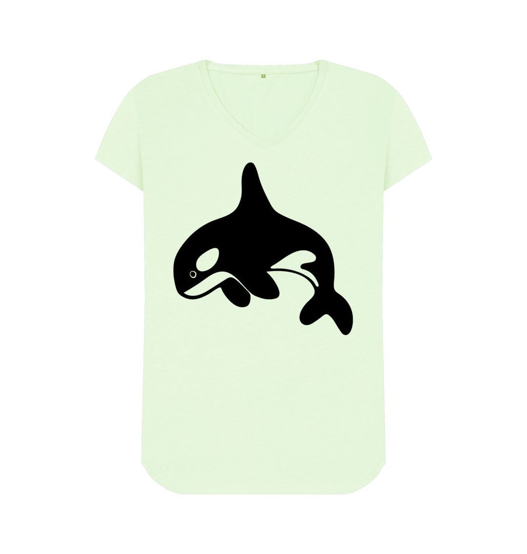 Pastel Green Orca Women's V-Neck T-Shirt