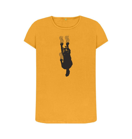 Mustard Hang In There Cat Women's Crew Neck T-Shirt