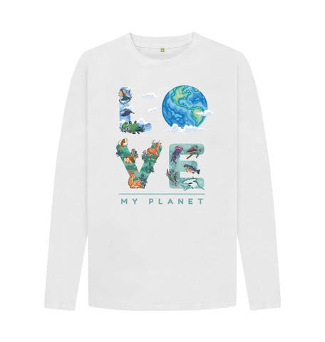 White Love My Planet Men's Long Sleeve T-Shirt