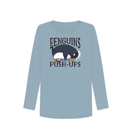 Stone Blue Penguins Hate Push-Ups Women's Long Sleeve T-Shirt