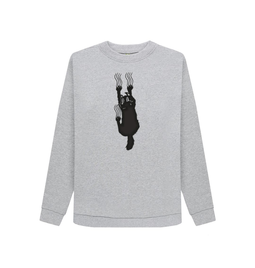 Light Heather Hang In There Cat Women's Crewneck Sweater