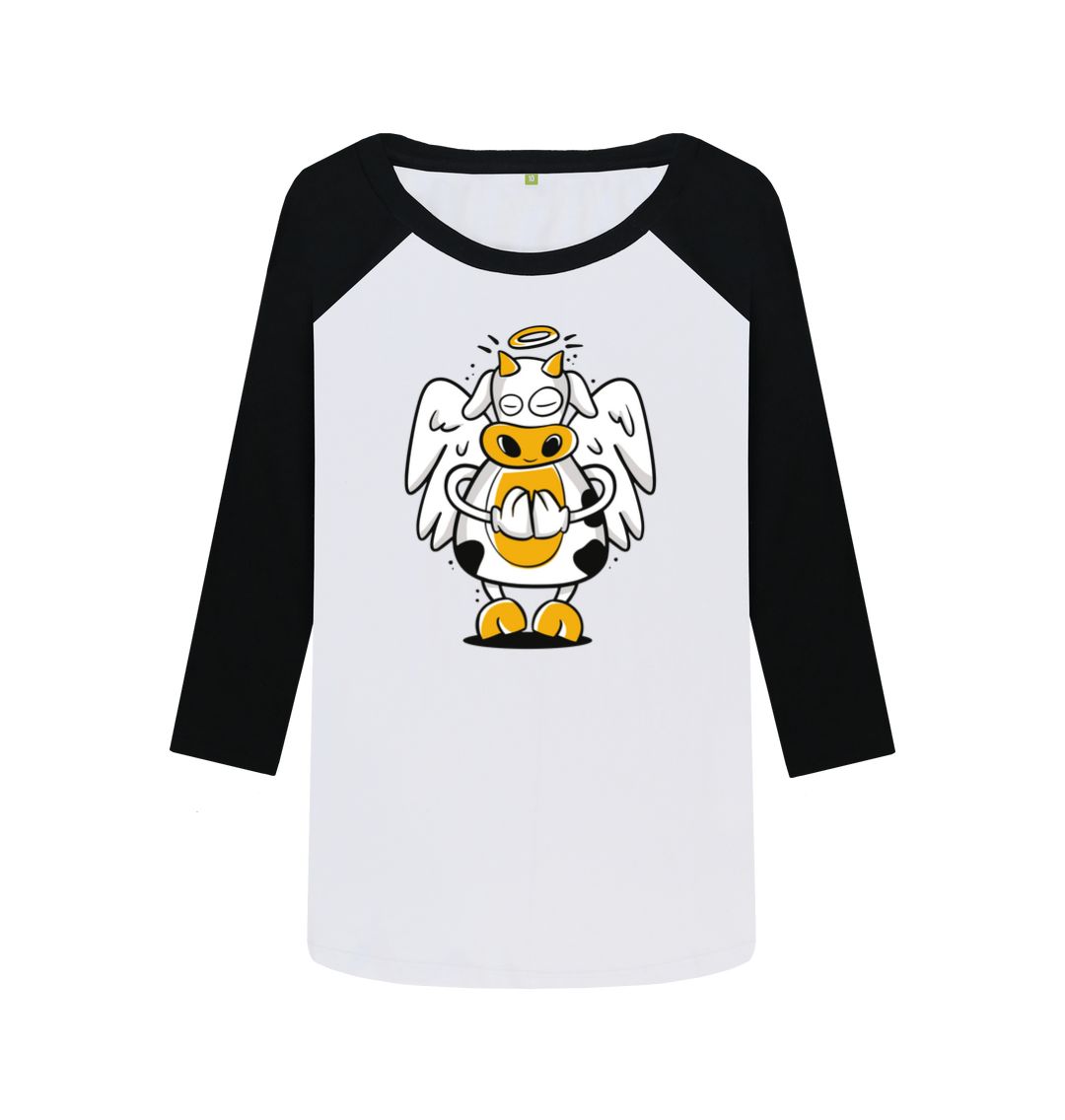 Black-White Angelic Cow Women's Baseball T-Shirt