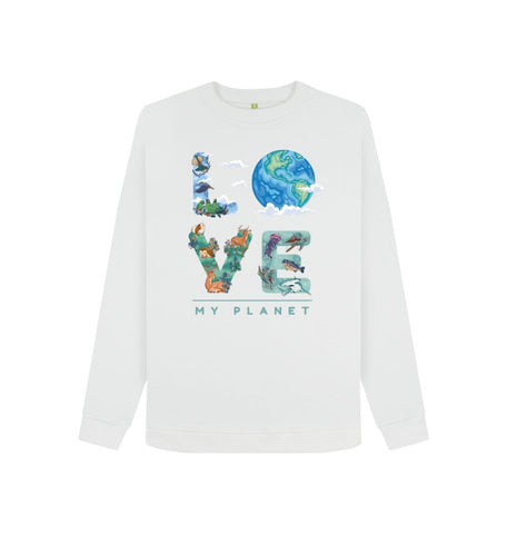 White Love My Planet Women's Crewneck Sweater