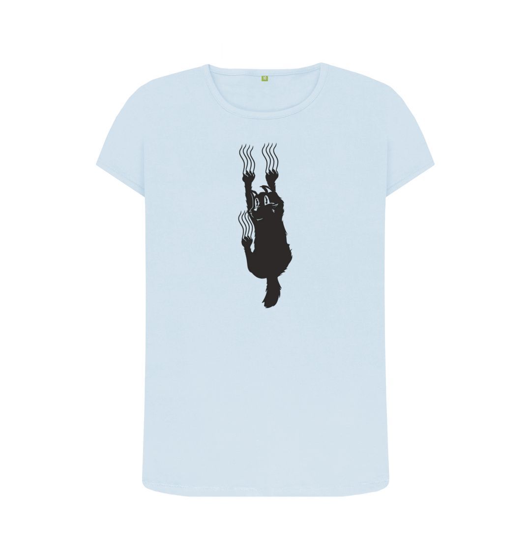 Sky Blue Hang In There Cat Women's Crew Neck T-Shirt