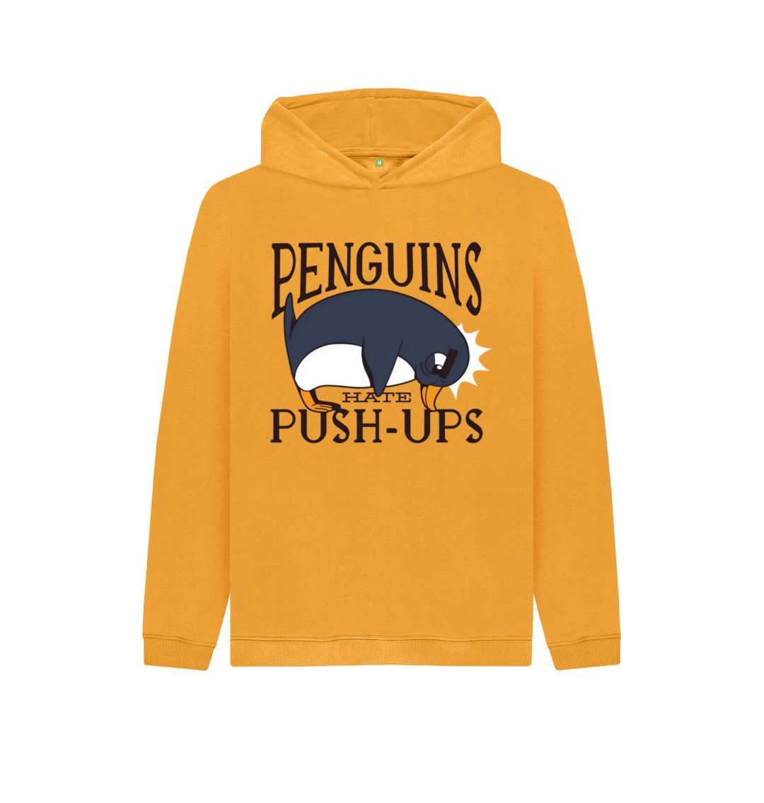 Mustard Penguins Hate Push-Ups Kids Pullover Hoodie