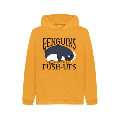 Mustard Penguins Hate Push-Ups Kids Pullover Hoodie