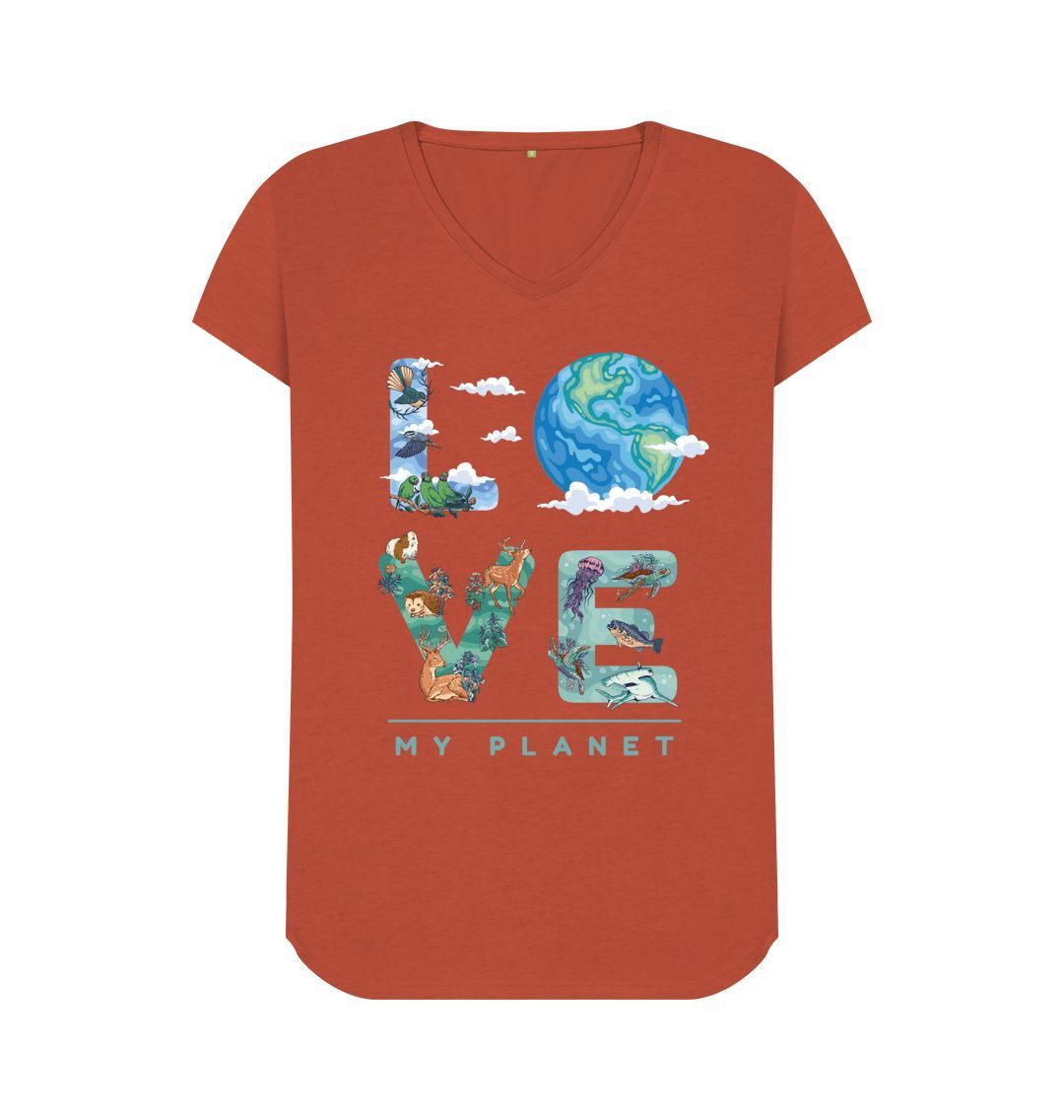 Rust Love My Planet Women's V-Neck T-Shirt