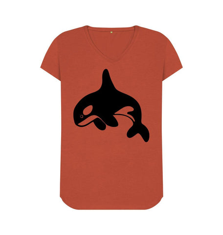 Rust Orca Women's V-Neck T-Shirt