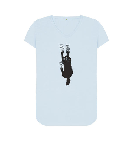 Sky Blue Hang In There Cat Women's V-Neck T-Shirt