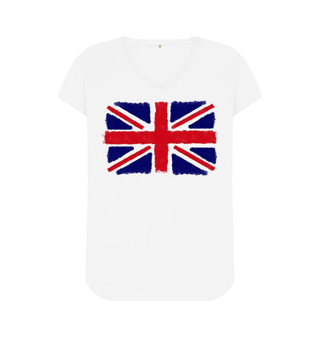 White Union Jack Women's V-Neck T-Shirt