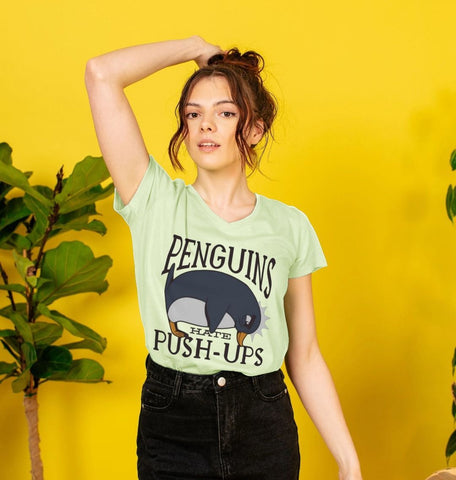 Penguins Hate Push-Ups Women's V-Neck T-Shirt