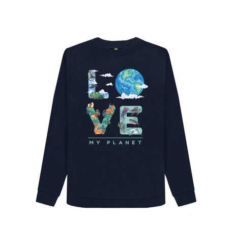 Navy Blue Love My Planet Women's Crewneck Sweater