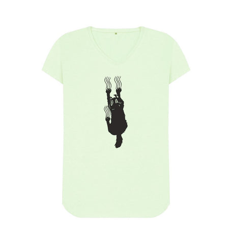 Pastel Green Hang In There Cat Women's V-Neck T-Shirt