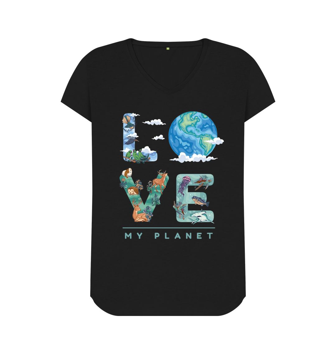 Black Love My Planet Women's V-Neck T-Shirt