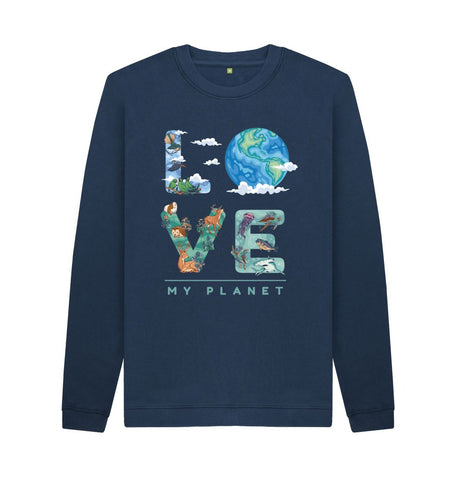 Navy Blue Love My Planet Men's Crew Neck Sweater