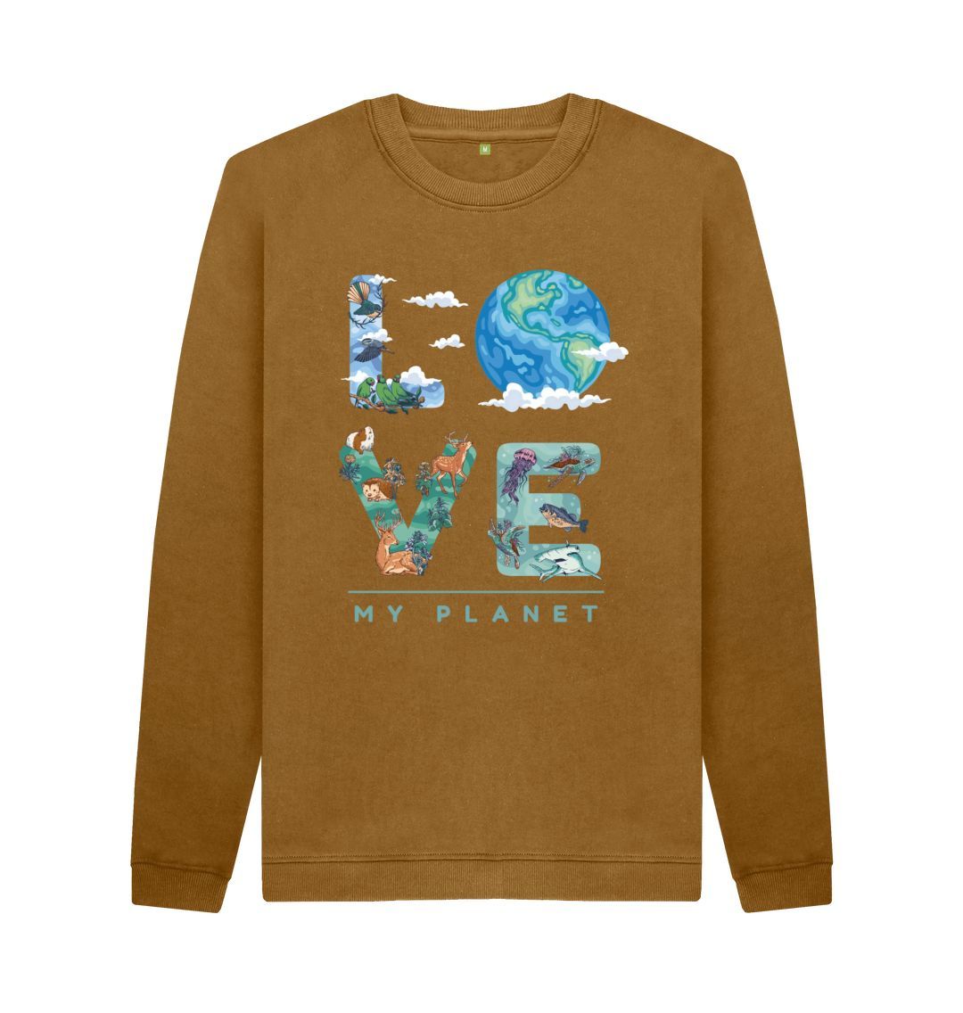 Brown Love My Planet Men's Crew Neck Sweater