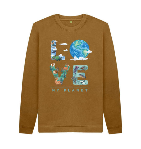 Brown Love My Planet Men's Crew Neck Sweater