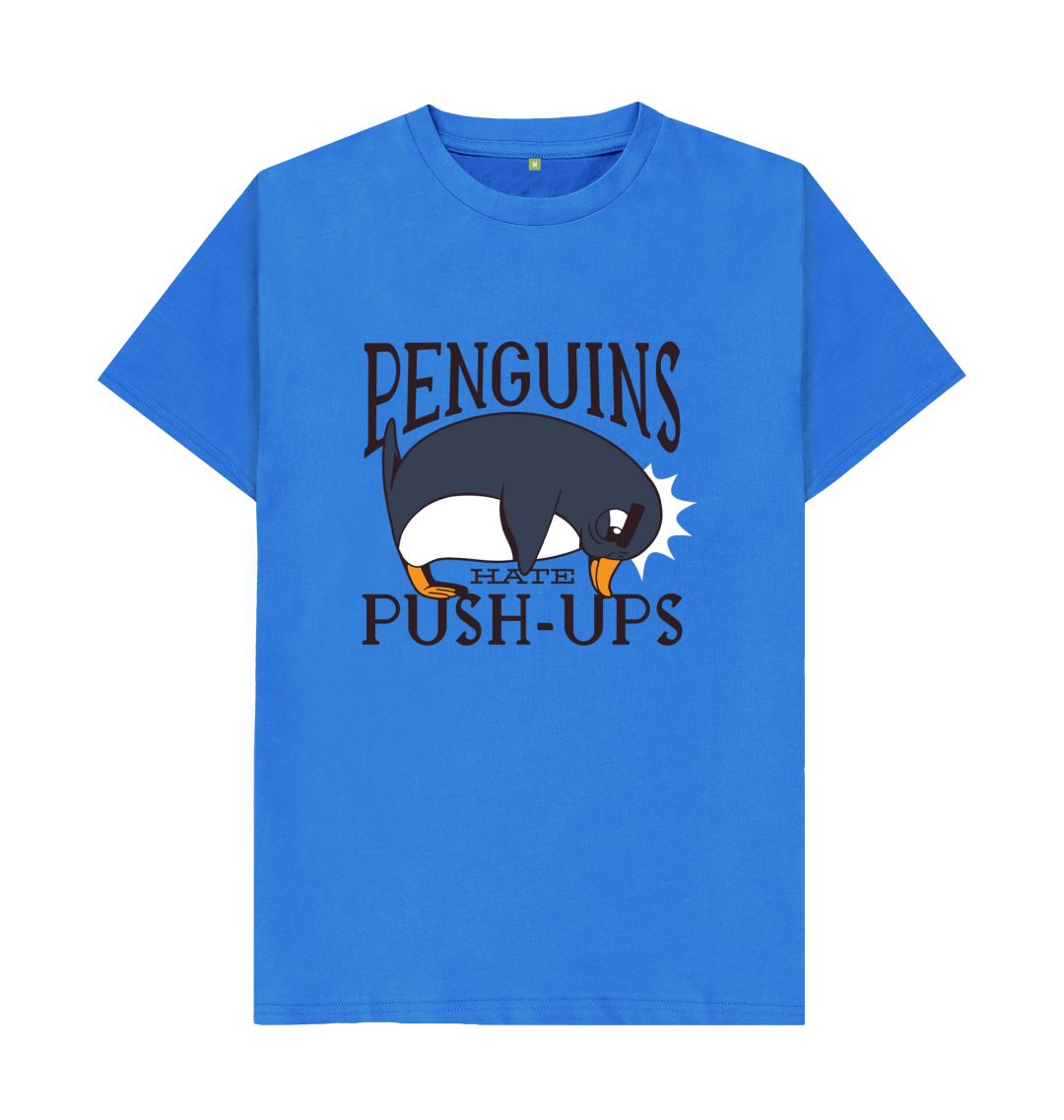 Bright Blue Penguins Hate Push-Ups Men's T-Shirt