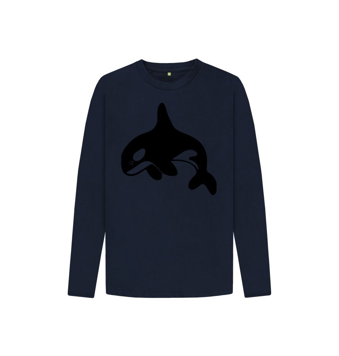 Navy Blue Orca Kids Long Sleeve T-Shirt
