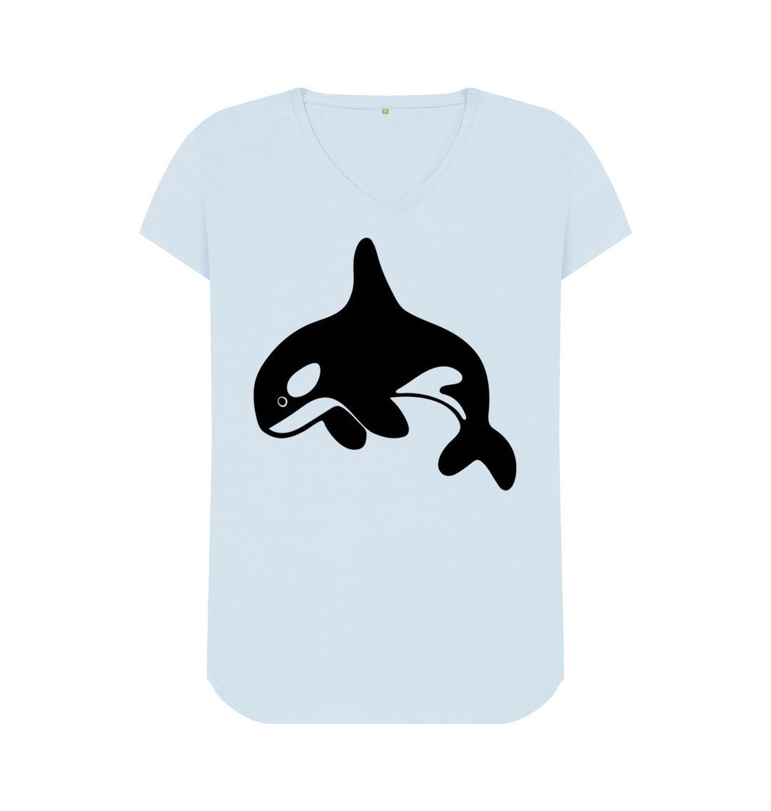 Sky Blue Orca Women's V-Neck T-Shirt