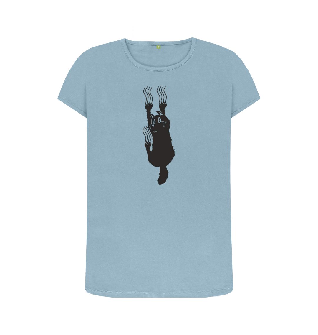 Stone Blue Hang In There Cat Women's Crew Neck T-Shirt