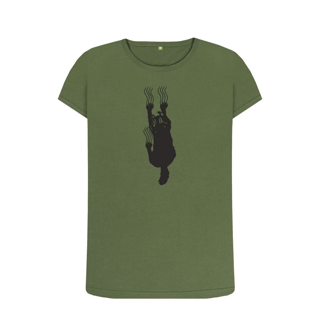 Khaki Hang In There Cat Women's Crew Neck T-Shirt