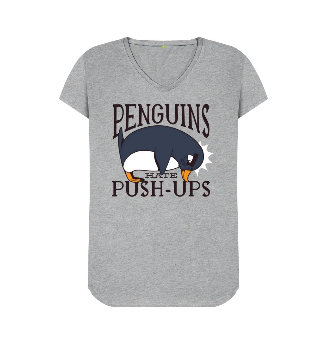 Athletic Grey Penguins Hate Push-Ups Women's V-Neck T-Shirt