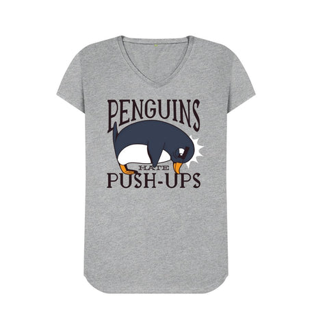 Athletic Grey Penguins Hate Push-Ups Women's V-Neck T-Shirt