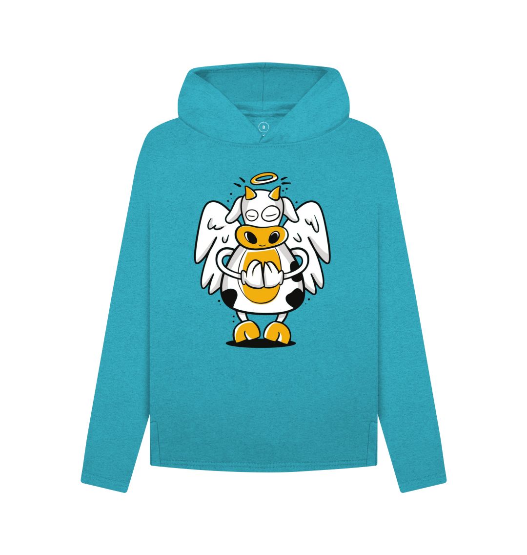 Ocean Blue Angelic Cow Women's Remill Relaxed Fit Hoodie