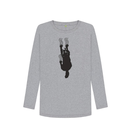 Athletic Grey Hang In There Cat Women's Long Sleeve T-Shirt