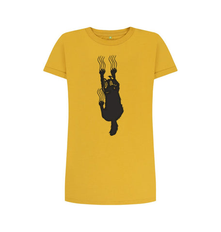 Mustard Hang In There Cat Women's T-Shirt Dress