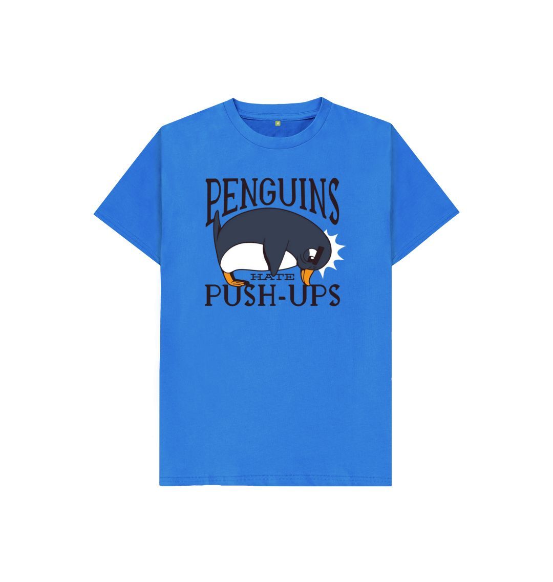 Bright Blue Penguins Hate Push-Ups Kids T-Shirt
