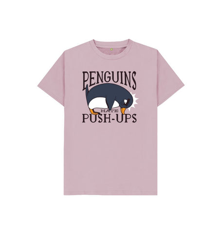 Mauve Penguins Hate Push-Ups Kids T-Shirt