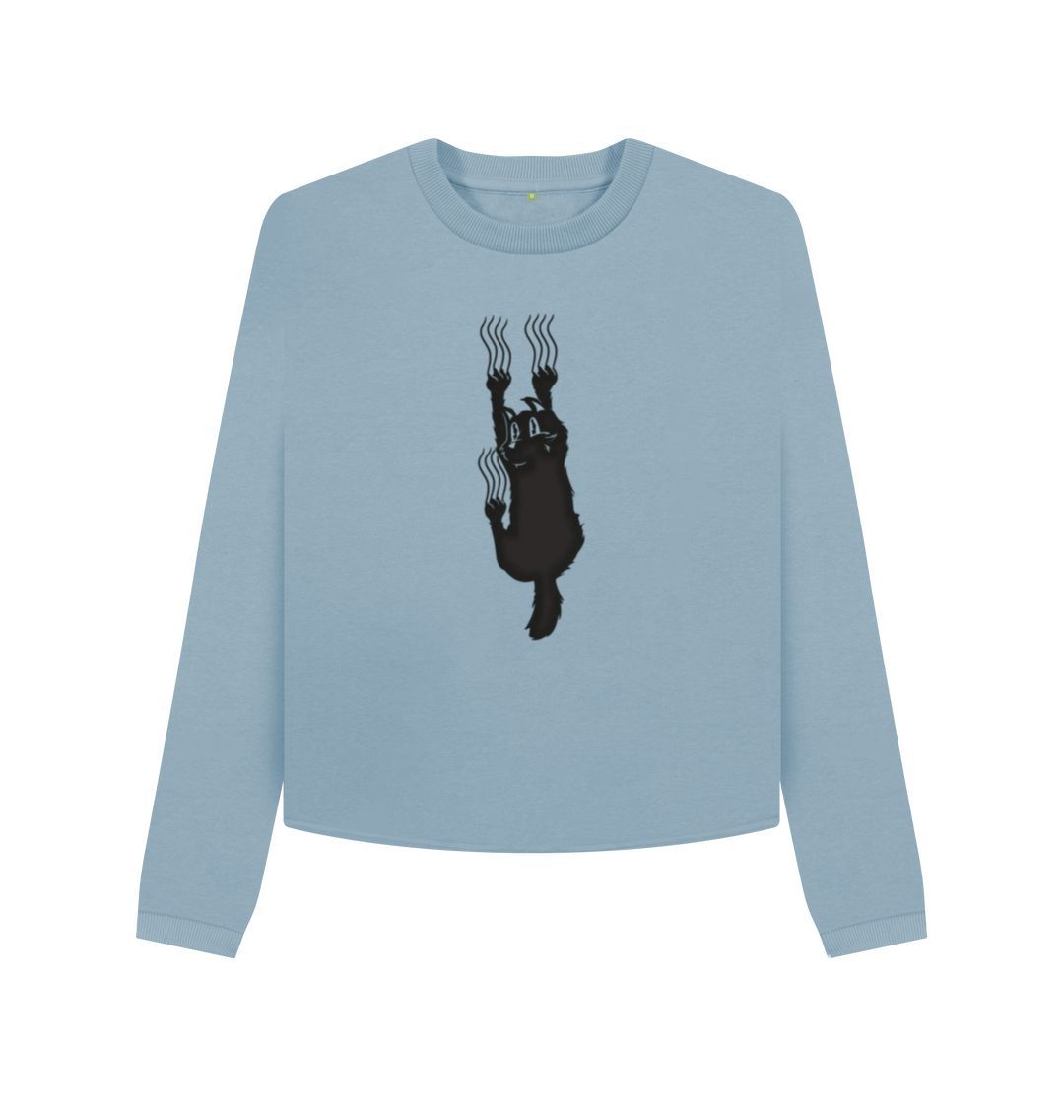 Stone Blue Hang In There Cat Women's Boxy Jumper