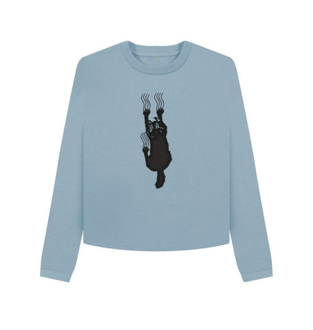 Stone Blue Hang In There Cat Women's Boxy Jumper