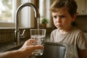 PFAS Regulation Delays shown through a water treatment plant and storage tanks